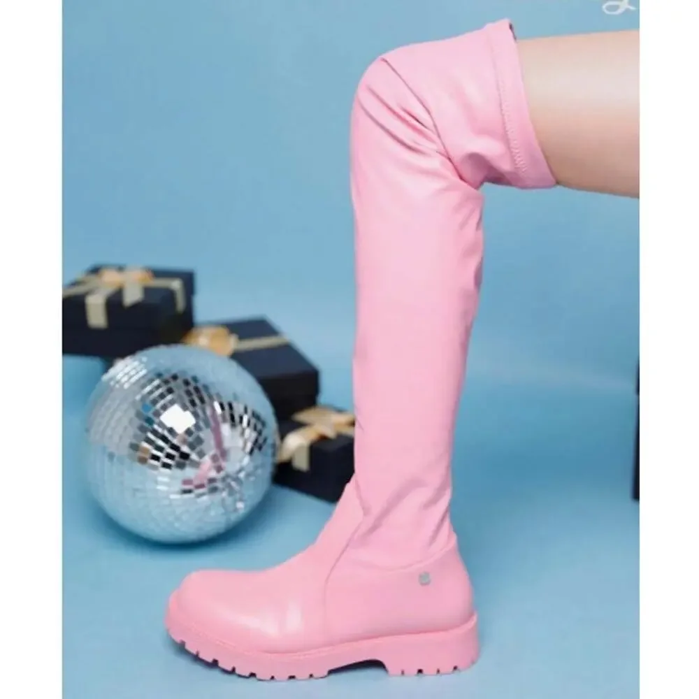 Women's Over The Knee Pink‎ Thigh High Chunky Low Heel Boots Fall Boots Size 8.5